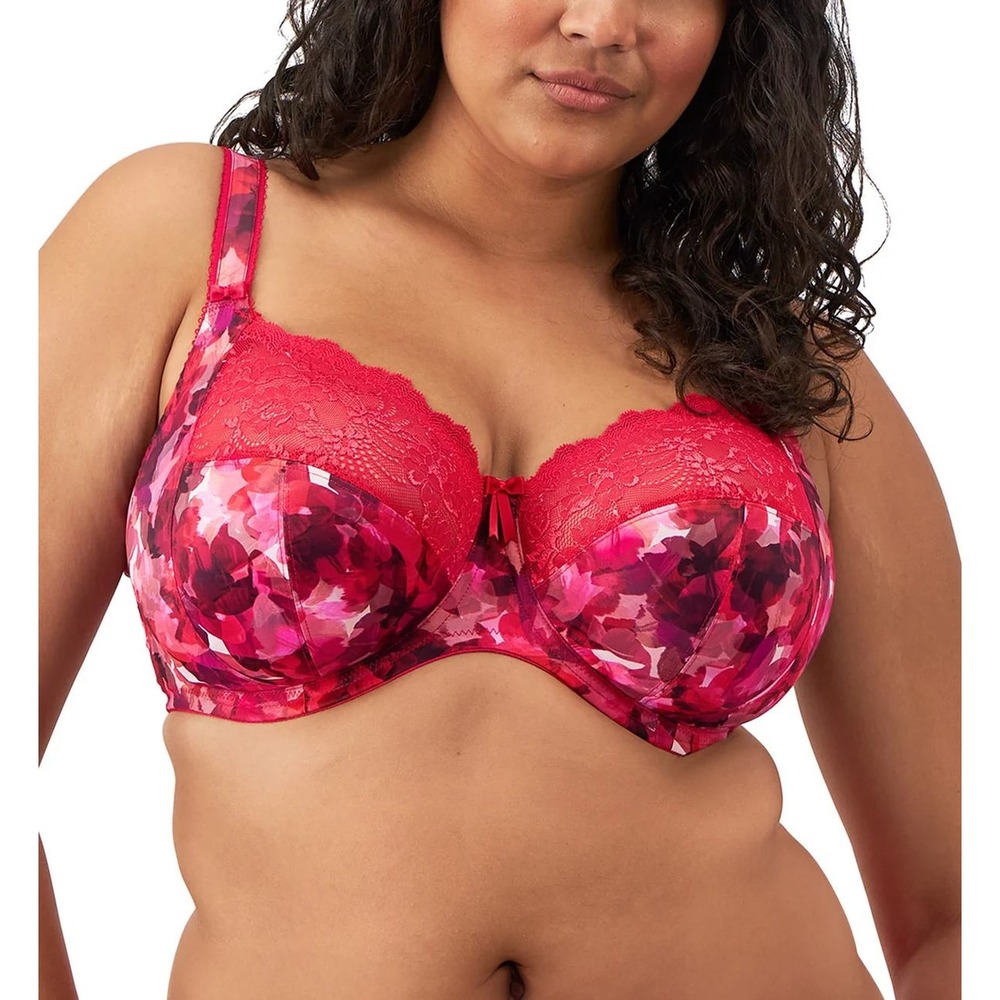 Elomi Womens Morgan Stretch Lace Bra Sz 34L Berry Crush Floral Underwire Banded